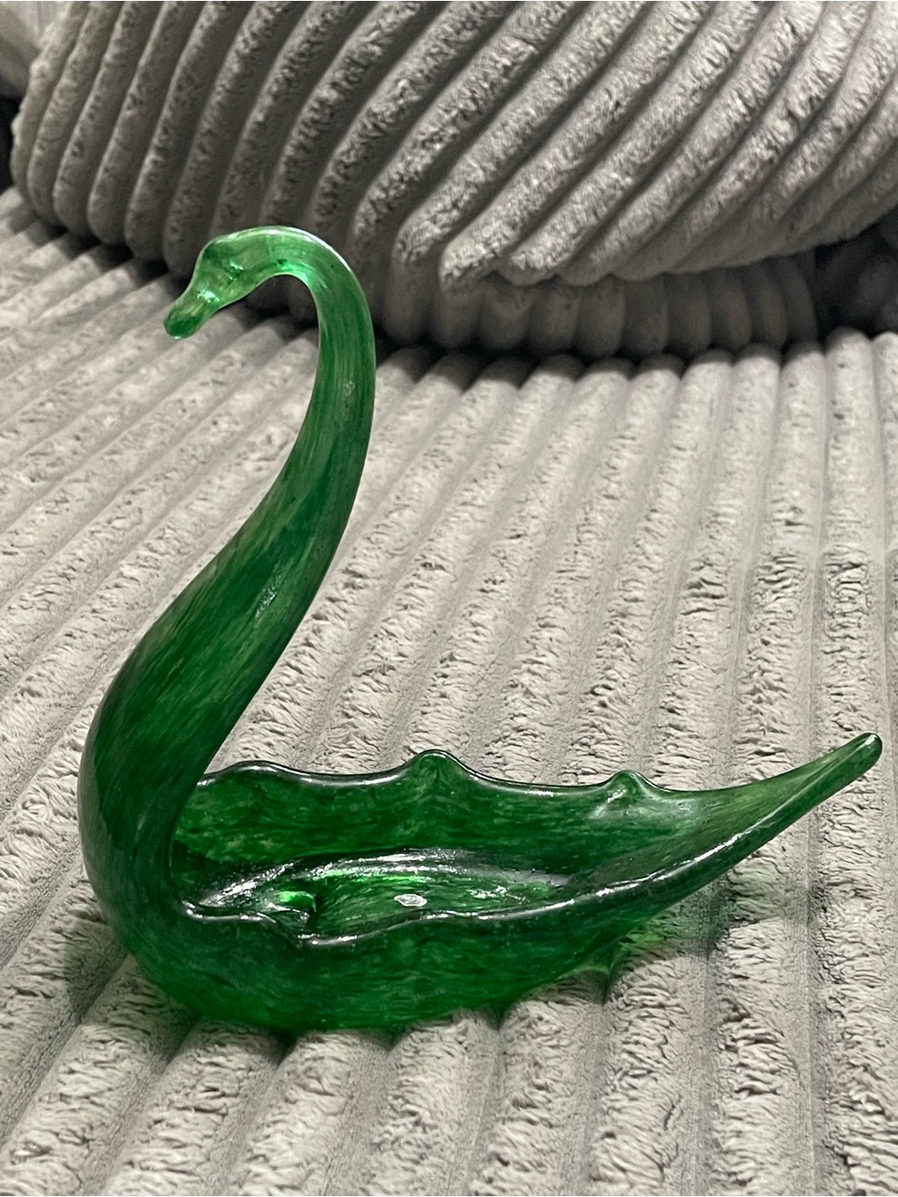 Handblown Green Glass Swan Decorative Bowl